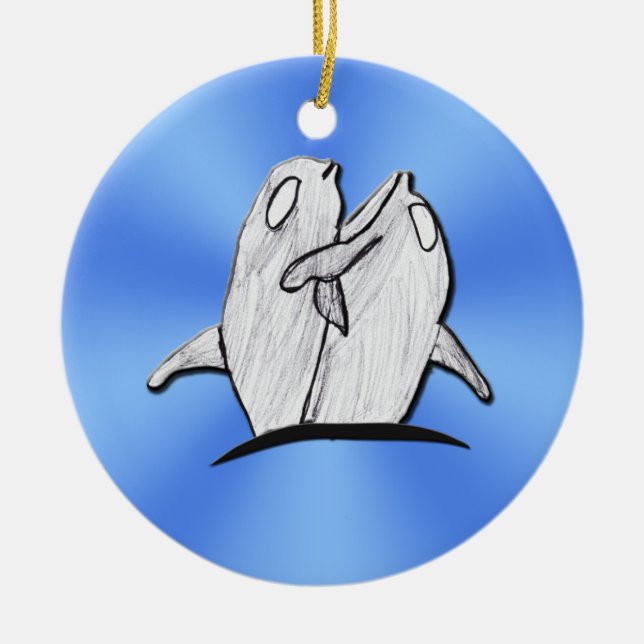 Art by Kids - Dolphins Hugging - Blue Ornaments (Front)