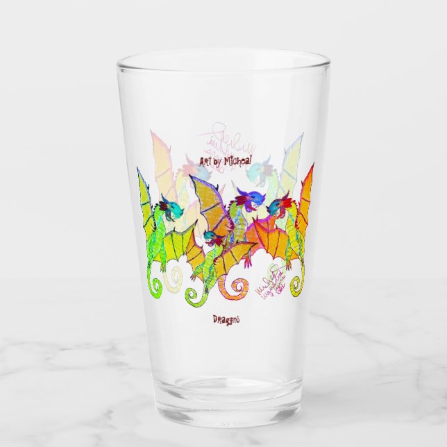 Art by Micheal Dragons Tumbler Glass (Front)