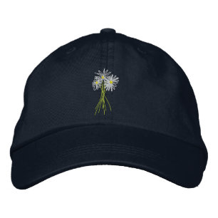 Art Cap: Flower Bunch. Cornish White Moon Daisies Embroidered Hat