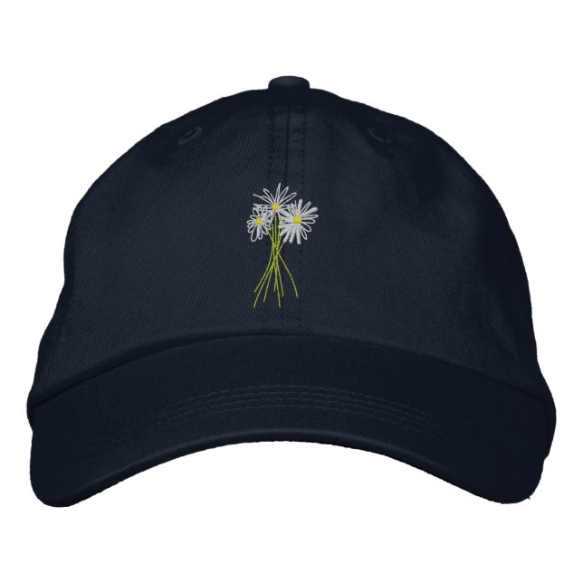 Art Cap: Flower Bunch. Cornish White Moon Daisies Embroidered Hat (Front)