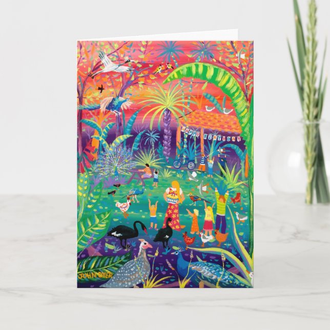 Art Card: Happy Bird Day at the Zoo.Happy Birthday Card (Front)