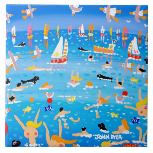 Art Ceramic Tile: John Dyer Swimmers Seals & Sails Tile