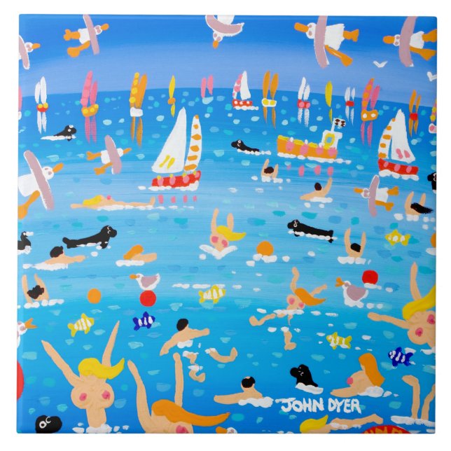 Art Ceramic Tile: John Dyer Swimmers Seals & Sails Tile (Front)