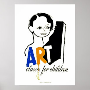 Art Classes for Children - WPA Poster with Child 
