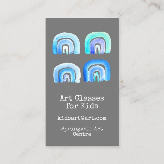 Art Classes for Kids business blue rainbow Card (Front)