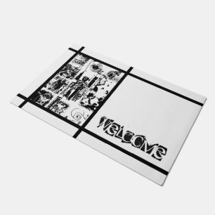 ART COLLAGE black & white + your ideas Doormat