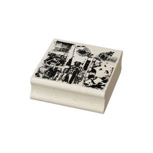 ART COLLAGE black & white + your ideas Rubber Stamp