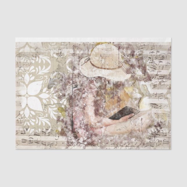 Art Collage Girl Music 26 Decoupage Tissue Paper (Front)