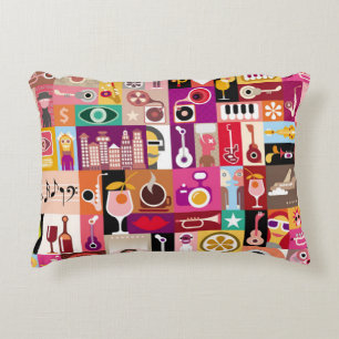 Art collage, musical vintage illustration. Patchwo Accent Pillow