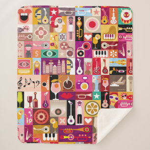 Art collage, musical vintage illustration. Patchwo Sherpa Blanket