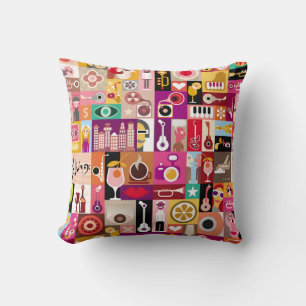 Art collage, musical vintage illustration. Patchwo Throw Pillow