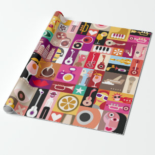 Art collage, musical vintage illustration. Patchwo Wrapping Paper