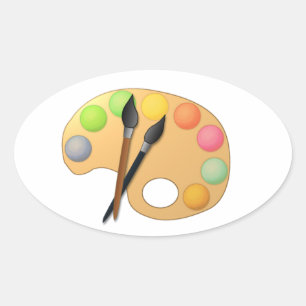Art Colour Palette with Two Brushes Oval Sticker