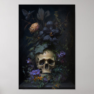 Art crâne floral - Poster gothique de style Vintag