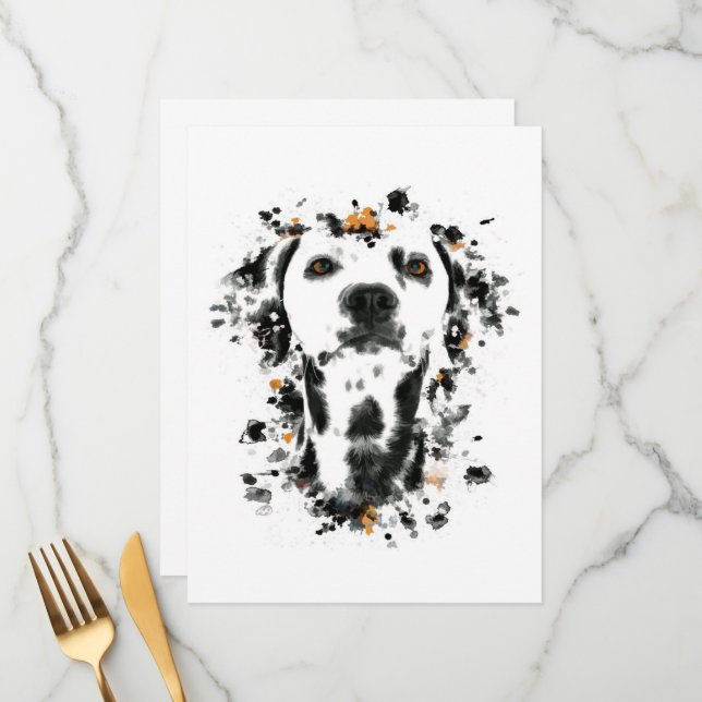 Art Dalmatian Watercolor, Cute Dalmatian Dog Face Menu (Front/Back In Situ)