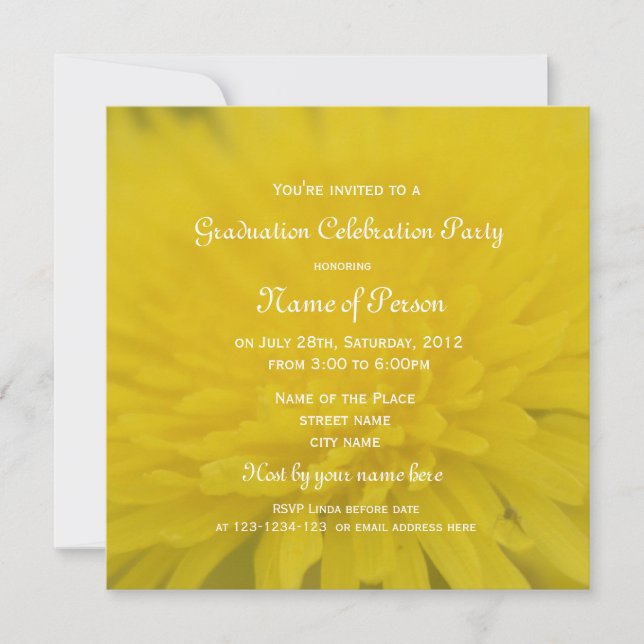 Art dandelion flowering yellow graduation party invitation (Front)