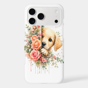 Art de bouquet de roses aquarelle avec chiot flora