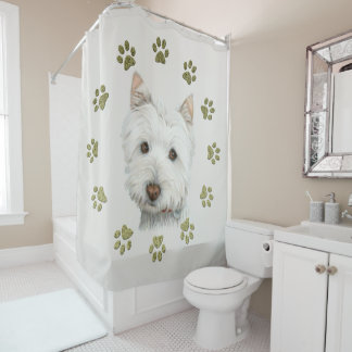 Art de chien de Westie et rideau en douche de