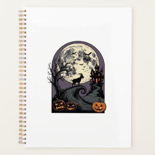 Art de silhouette Halloween vintage lune chèvre ha