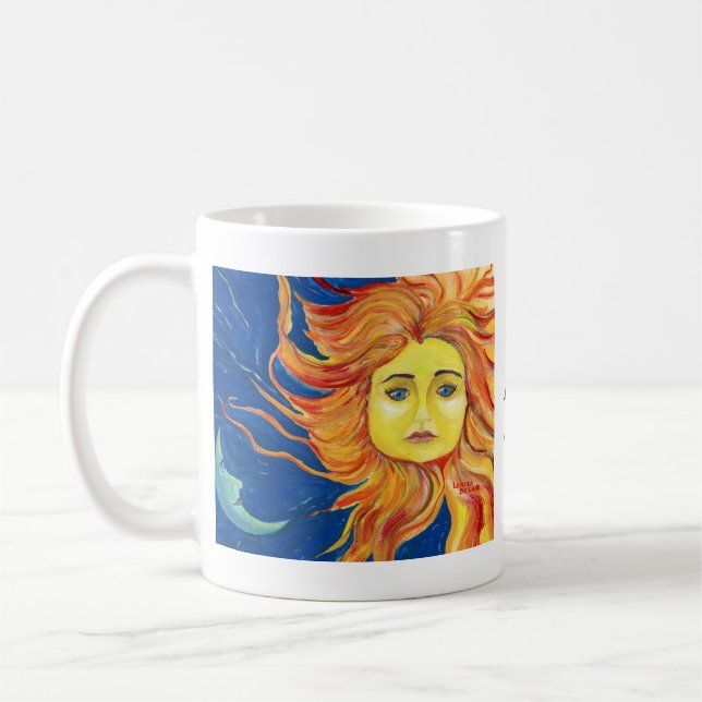 Art de Sun de lune bleu, tasse jaune et orange, (Gauche)