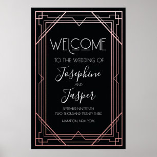 Art Déco 1920 Black and Rose Gold Affiche de bienv