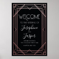 Art Deco 1920s Black and Rose Gold Welcome Sign