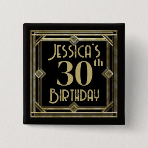 Art Deco 1920s Custom 30th or Any Age Birthday 2 Inch Square Button
