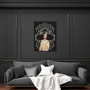 Art Deco 1920s Dapper Gent Gold Frame Black Canvas Print