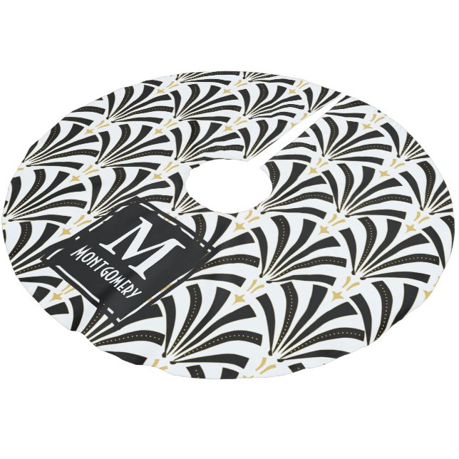 Art Deco 1920s Fans - Personalized Family Name Brushed Polyester Tree Skirt (Angled)