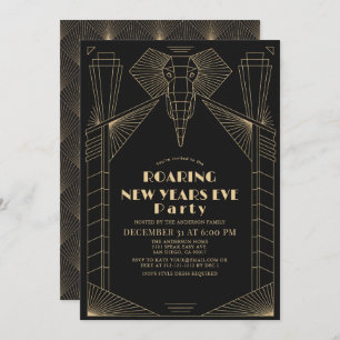 Art Deco 1920's Gatsby Elephant New Years Eve Invitation