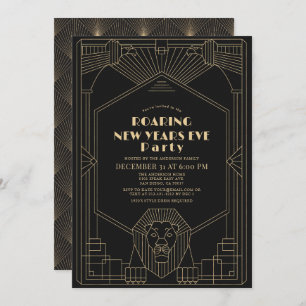 Art Deco 1920's Gatsby Lion New Years Eve Party Invitation