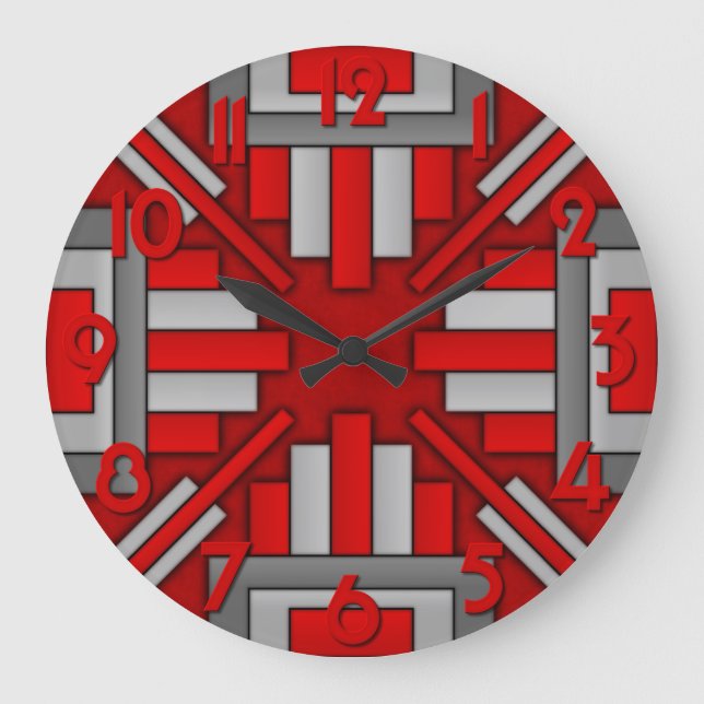 Art Deco 1920's Geometric Red-Grey Large Clock (Front)