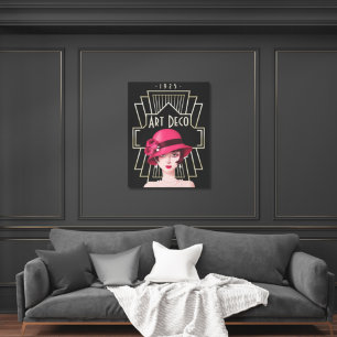Art Deco 1920s Lady Hat Gold Frame Black Canvas Print