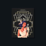 Art Deco 1920s Lady Singer Gold Frame Black Canvas Print<br><div class="desc">Vintage Art Deco style with this glamourous 1920s lady singer with microphone and a gold twenties style frame and typography Art Deco and 1925.</div>