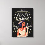 Art Deco 1920s Lady Singer Gold Frame Black Canvas Print<br><div class="desc">Vintage Art Deco style with this glamourous 1920s lady singer with microphone and a gold twenties style frame and typography Art Deco and 1925.</div>