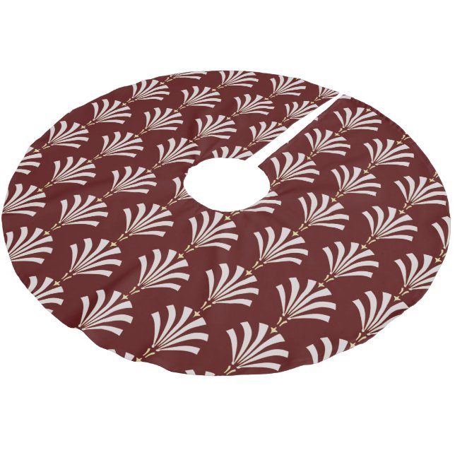 Art Deco 1920s Palmettos in Cranberry & White Brushed Polyester Tree Skirt (Angled)