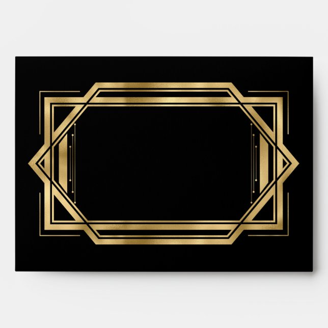 Art Deco 1920's Party Black | Gold Return Address Envelope (Front)