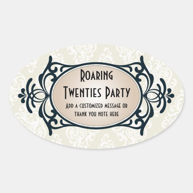 Art Deco 1920s Party Oval Sticker (Front)