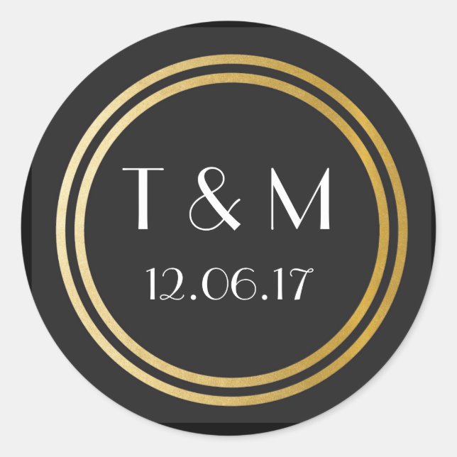 Art Deco 1920s Stickers Black Gold Round Label (Front)