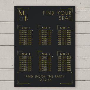 Art Deco 1920s Wedding 6 Table Seating Chart