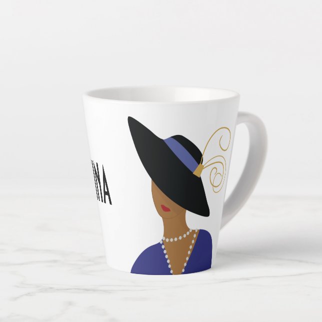 Art Deco 1930s Fashion Plate Woman in Black Hat Latte Mug (Right Angle)