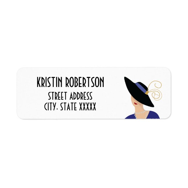 Art Deco 1930s Fashion Woman in Black Hat Address (Front)