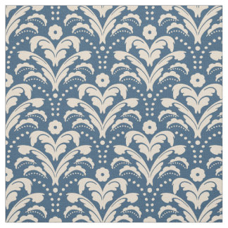 Art Deco 1930s Floral Damask Faux Burlap Blue Fabric