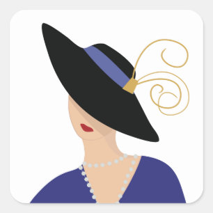 Art Deco 1930s Woman in Broad Black Hat Square Sticker