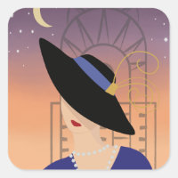Art Deco 1930s Woman in Hat with Chrysler Building