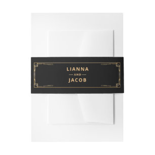 Art Deco 20s Black Gold Vintage Wedding  Invitation Belly Band