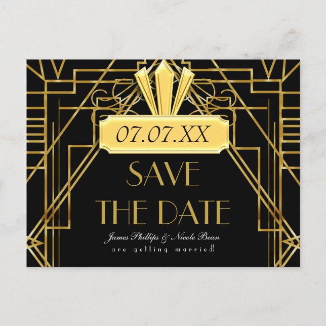 Art Deco 20's Gold & Black Gatsby Event Postcard (Front)
