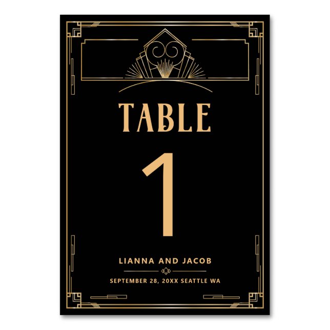 Art Déco 20s Mariage noir et or Numéro de table (Par défaut)