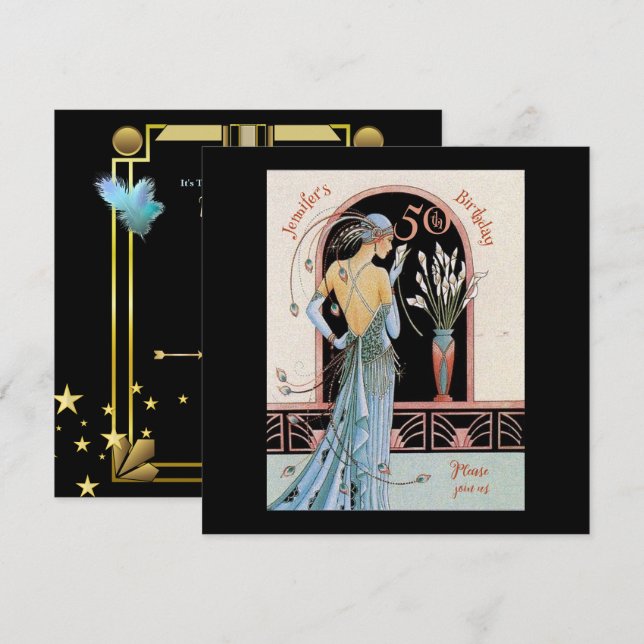 Art Déco 50E Anniversaire Gatsby Thème Invitations (Devant / Derrière)