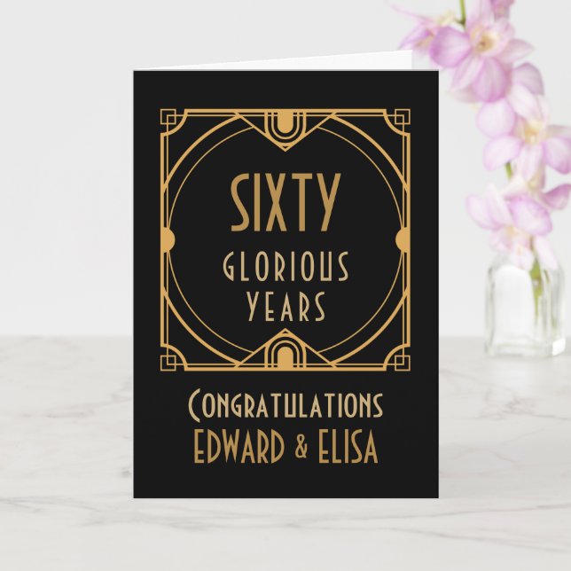 Art Deco 60th Anniversary Names Sixty Years Black Card (Orchid)
